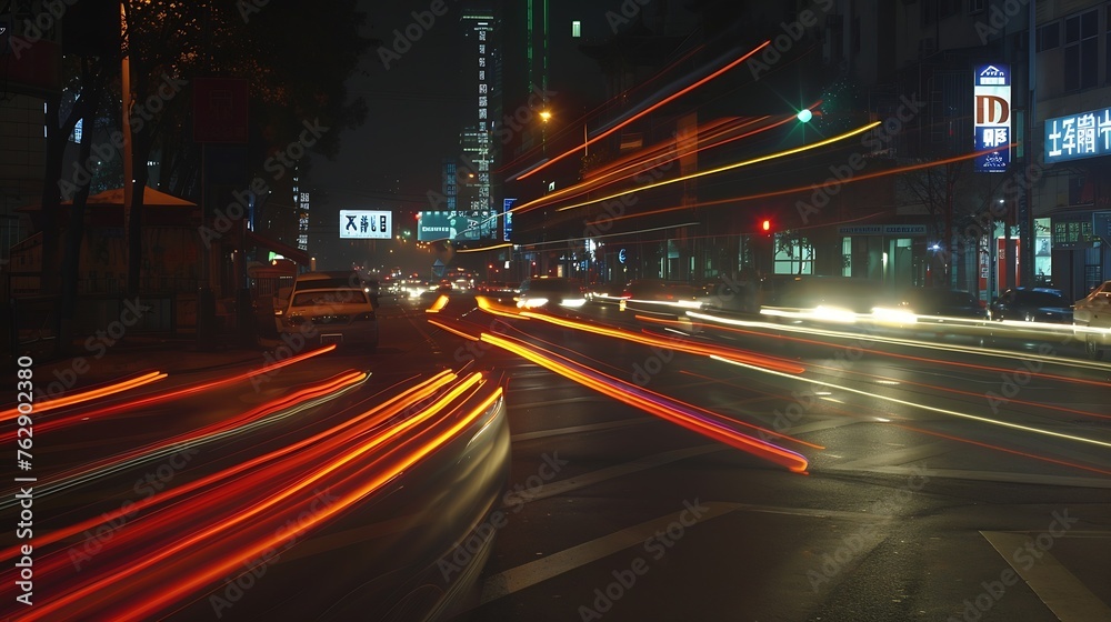 the light trails on the street in shanghai china : Generative AI