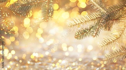 Blurred Christmas lights background with festive gold holiday bokeh   Generative AI