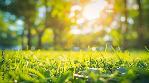 City lawn view Green nature in spring eco garden Summer abstract blur background Urban trees leaves Light blurry out focus bokeh Soft plant Sunny sky foliage park grass Bright color su : Generative AI