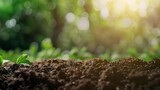 fertile soil and blurred green nature background Concept of nature environment and natural environment conservation : Generative AI