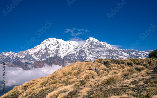 landscape with snow and clouds in Annapurna rainge, Nepal. photo