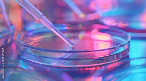 Petri dish and pipette on blurred background of laboratory glassware : Generative AI