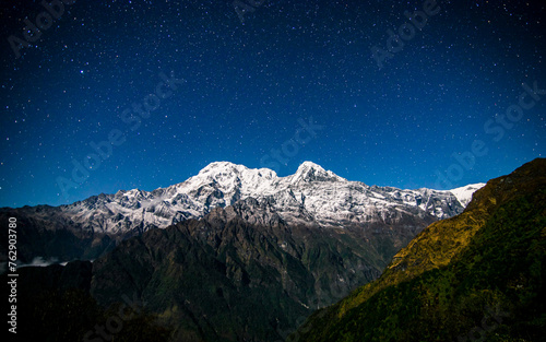 landscape night view of Mount Annapurna range in Nepal.  © gorkhe1980