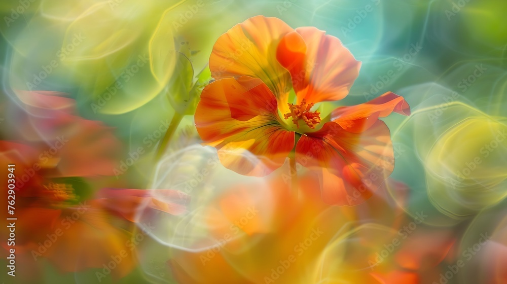 Colourful flower blurs painterly effect of nasturtium : Generative AI Colourful flower blurs painterly effect of nasturtium : Generative AI