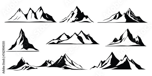 Silhouette mountain range isolated on white background  vector design set