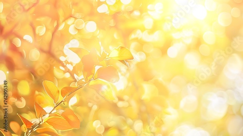 sunlight through leaves on tree image blur bokeh background Background yellow blur beautiful is the bokeh effect nature color autumn time fall season : Generative AI