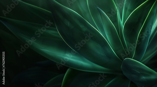 Cactus plant Agave attenuata soft details texture Natural abstract delicate and fluid shapes lines Highlight focused leaf edges and blurred background Colored bold  green Dark moody fe : Generative AI © Generative AI