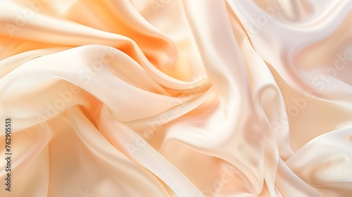 Light pale tender peach pink beige white silk satin fabric Elegant luxury abstract background for design Color gradient Lines Curtain Drapery Soft folds Gentle Template Baby birthday n : Generative AI photo