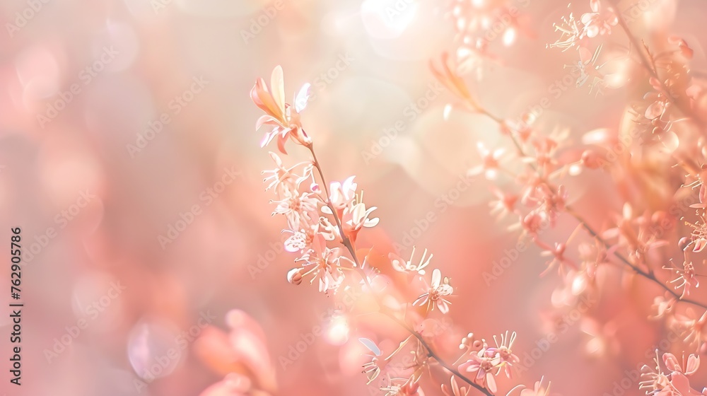Naklejka premium Peach Fuzz blur natural defocused floral plant bokeh background : Generative AI