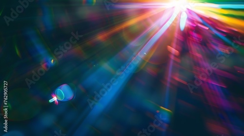 Blue Light Flare Prism Rainbow Light Flares Overlay on Black Background : Generative AI