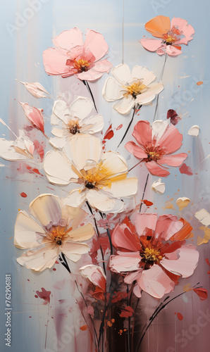 white background with a textured floral pattern in pastel colors, oil painting, palette knife technique, charming, cottagecore, light pink and yellow tones, detailed in the style of various artists