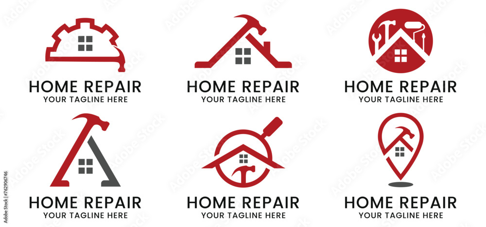 Fototapeta premium set of home repair logo with modern premium concept and hammer element
