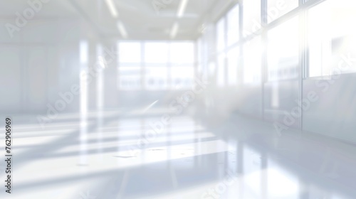 Abstract blurred modern workspace background white indoor interior office or hospital with window and the light with copy space vertical style Blurry backgrounds for ad and business pr : Generative AI