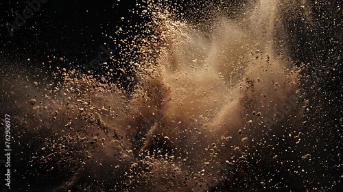Dry river sand explosionBrown color sand splash against black background : Generative AI