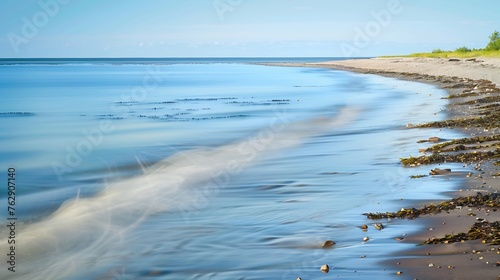 Impressionistic image of the shoreline of hudson bay taken by panning with a slow shutter speed along the horizon line churchill manitoba canada : Generative AI photo