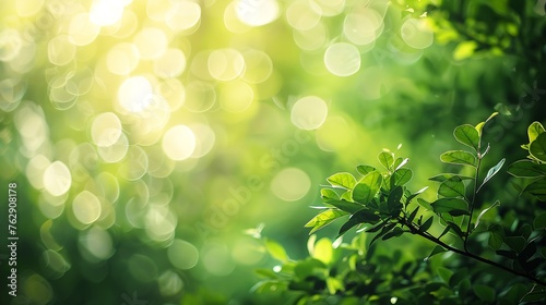 Beautiful Nature defocused bokeh green background texture Blurred crown trees in garden closeup Natural spring backdrop With Copy Space for design : Generative AI