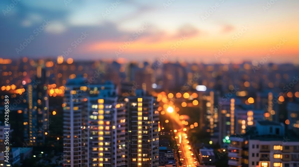 Bright glowing lights of district in megapolis under dusk sky in evening on blurred background : Generative AI Bright glowing lights of district in megapolis under dusk sky in evening on blurred background : Generative AI