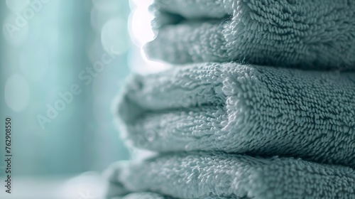 Stack of clean soft towels on blurred background : Generative AI