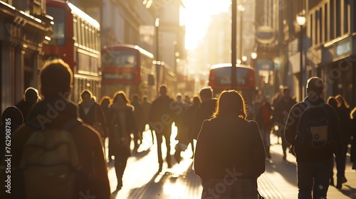 Crowd of people walking on a street in london : Generative AI photo