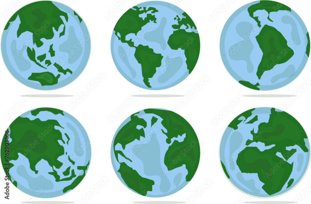 Set of planet earth. Set of earth globe. World maps flat design simple