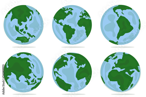 Fototapeta Naklejka Na Ścianę i Meble -  Set of planet earth. Set of earth globe. World maps flat design simple