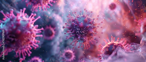 3D artistic virus under microscope, abstract beauty of pathogens, copy space © Seksan