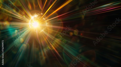 Easy to add lens flare effects for overlay designs or screen blending mode to make highquality images Abstract sun burst digital flare iridescent glare over black background : Generative AI