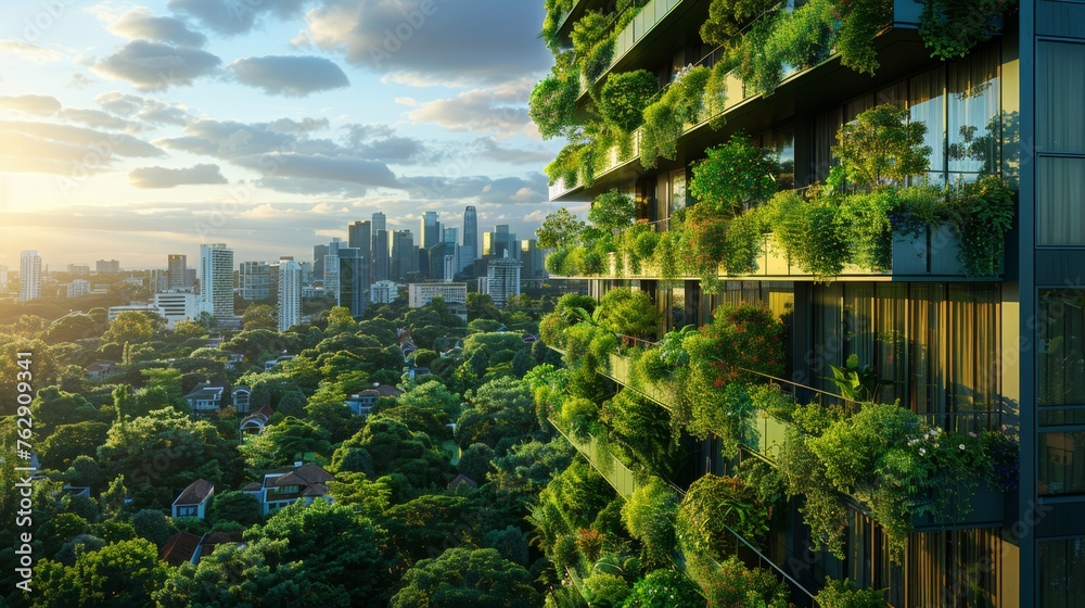 Fototapeta premium Sustainable urban development integrating eco-friendly buildings and infrastructure to minimize environmental impact.