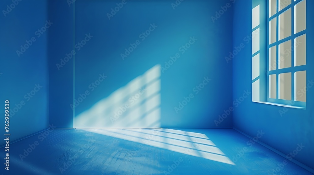 Obraz premium Abstract blue studio background for product presentation Empty room with shadows of window 3d room with copy space Blurred backdrop : Generative AI