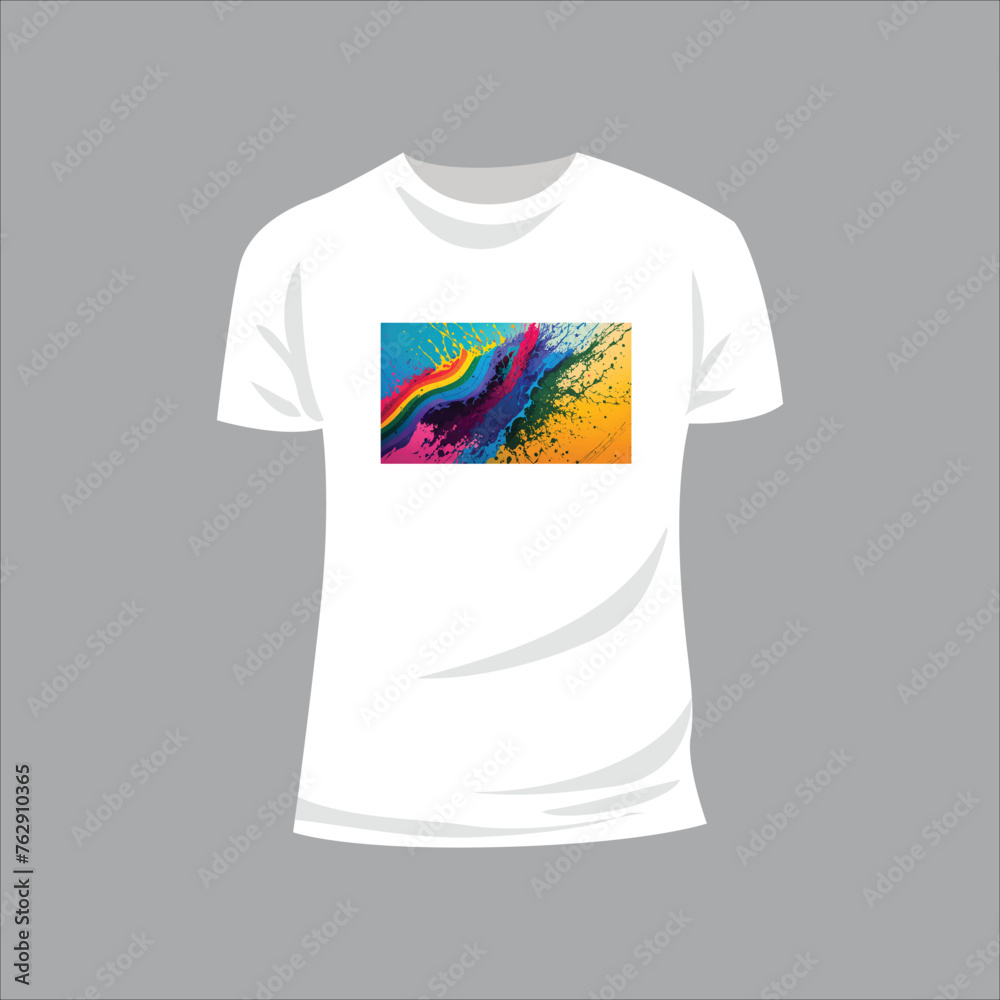 Rainbow Splash: A bold design featuring a splash of rainbow colors across the shirt, creating a dynamic and eye-catching look that exudes positivity and joy., conceptual art, anime, illustration Rainbow Splash: A bold design featuring a splash of rainbow colors across the shirt, creating a dynamic and eye-catching look that exudes positivity and joy., conceptual art, anime, illustration