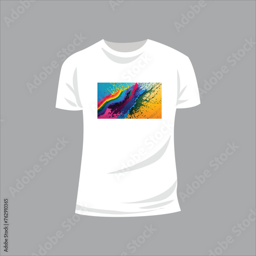 Rainbow Splash: A bold design featuring a splash of rainbow colors across the shirt, creating a dynamic and eye-catching look that exudes positivity and joy., conceptual art, anime, illustration