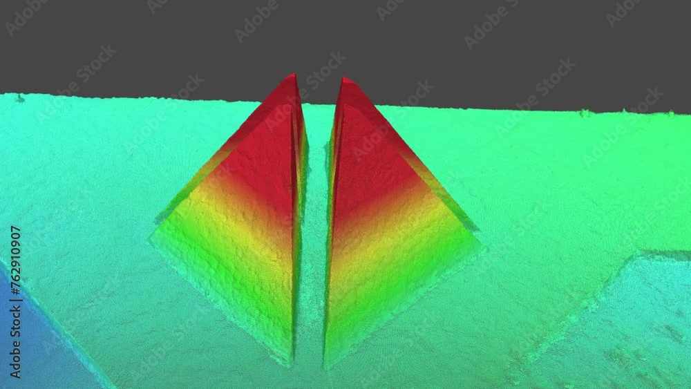Digital elevation model of pyramids, photogrammetry 3D model, drone mapping for inspections, engineering, cartography, animation with elevation and depth map