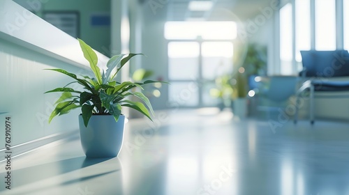 MEDICAL BLURRED BACKGROUND HOSPITAL OFFICE WITH WINDOW LIGHT REFLECTIONS   Generative AI