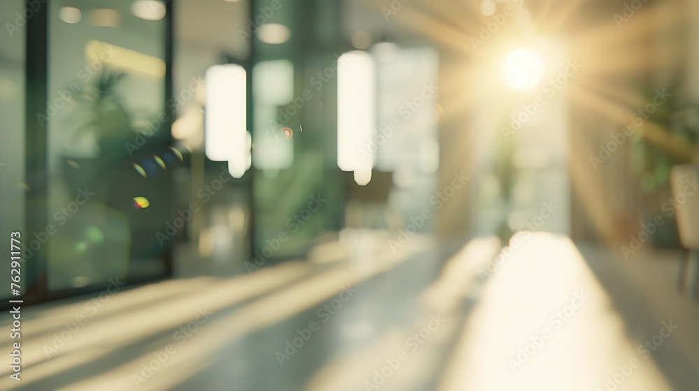 Fototapeta premium Blurred empty open space office Abstract light bokeh at office interior background : Generative AI
