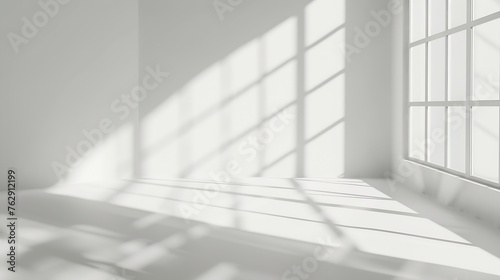 Abstract white studio background for product presentation Empty room with shadows of window Display product with blurred backdrop   Generative AI