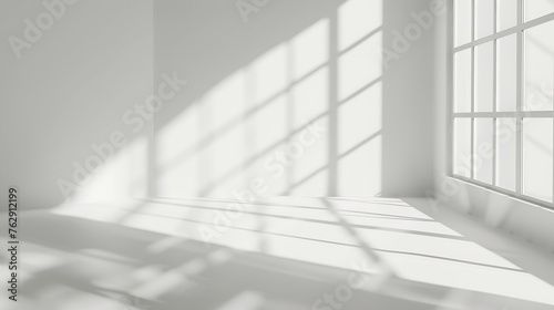 Abstract white studio background for product presentation Empty room with shadows of window Display product with blurred backdrop : Generative AI