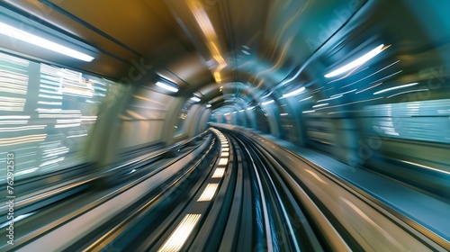 Subway tunnel with Motion blur of a city from inside monorail in Tokyo : Generative AI
