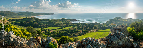 Diverse Landscapes across the Iberian Peninsula: Green Meadows, Vineyards, Coastal Line, and Historical Ruins photo