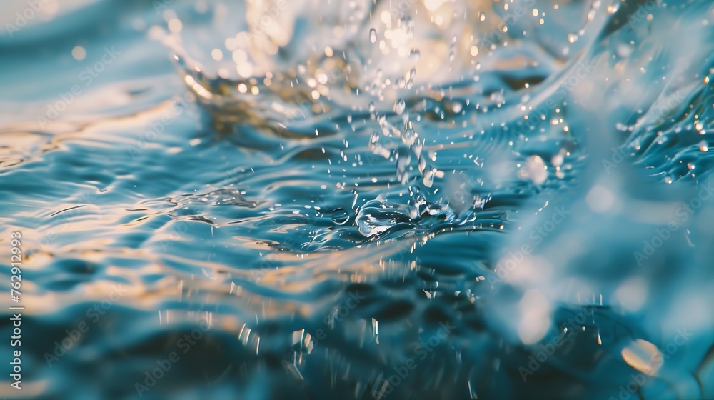Blurred transparent blue colored clear calm water surface texture with ...