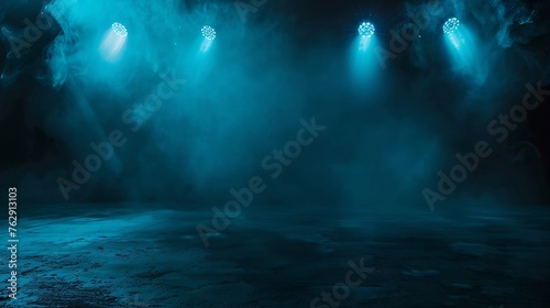 Dark street asphalt abstract dark blue background empty dark scene neon light spotlights The concrete floor and studio room with smoke float up the interior texture for display product : Generative AI