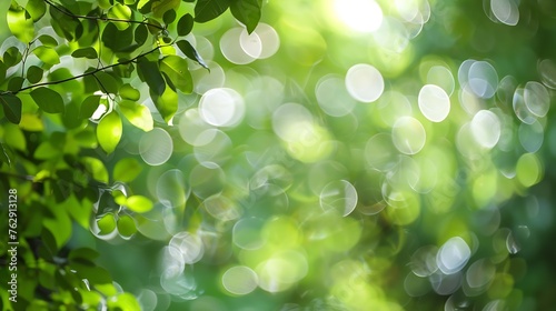 Green bokeh out of focus background from nature forest : Generative AI