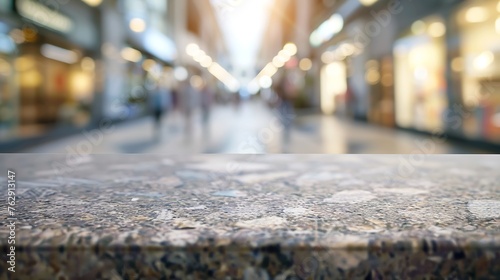 Wallpaper Mural Stone table top and blurred shopping plaza background  can used for display or montage your products : Generative AI Torontodigital.ca