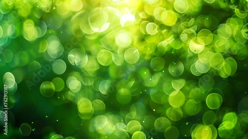 Abstract background of bright green lights in the forest eco and magical concept : Generative AI