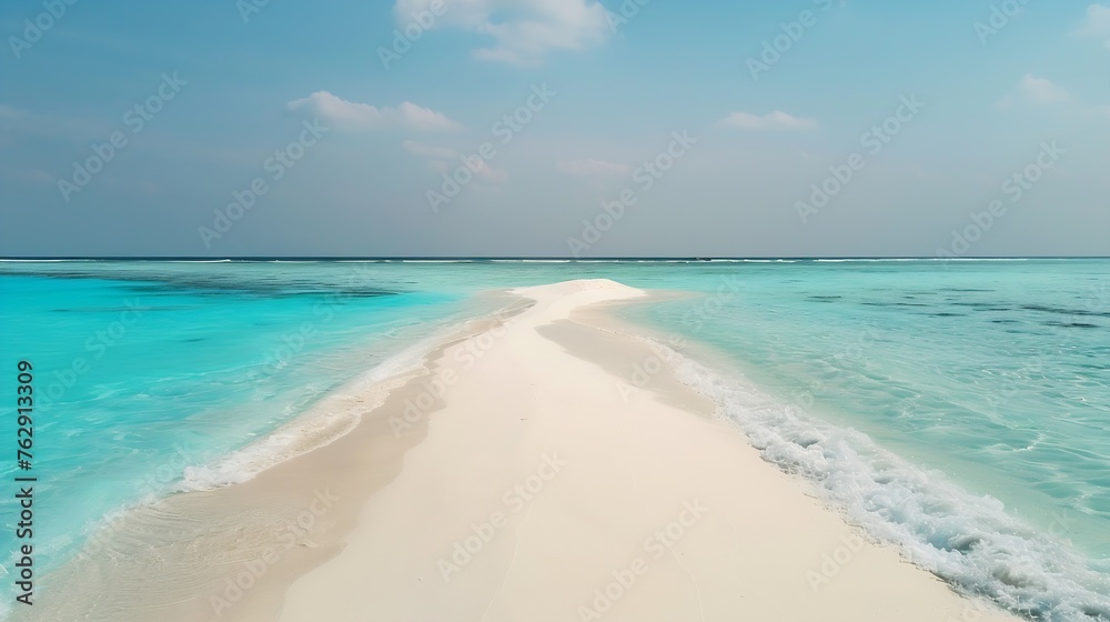 Panorama of a beautiful white sand beach and turquoise water in Maldives Holiday summer beach background Wave of the sea on the sand beach : Generative AI Panorama of a beautiful white sand beach and turquoise water in Maldives Holiday summer beach background Wave of the sea on the sand beach : Generative AI