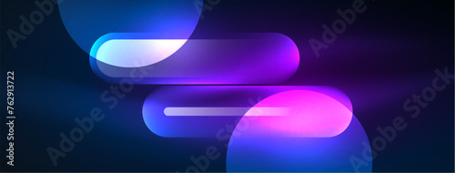 Abstract design pulsates with neon glowing light effects  casting an entrancing glow in the darkness  captivating the eye with its vibrant energy. Glass circles neon glowing light effects