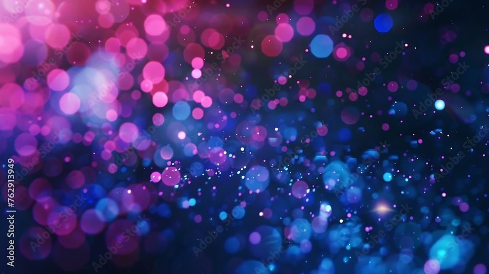 Blur neon light Lens flare overlay Bokeh fluorescent flash gleam Defocused blue purple color flecks on dark black abstract background : Generative AI Blur neon light Lens flare overlay Bokeh fluorescent flash gleam Defocused blue purple color flecks on dark black abstract background : Generative AI