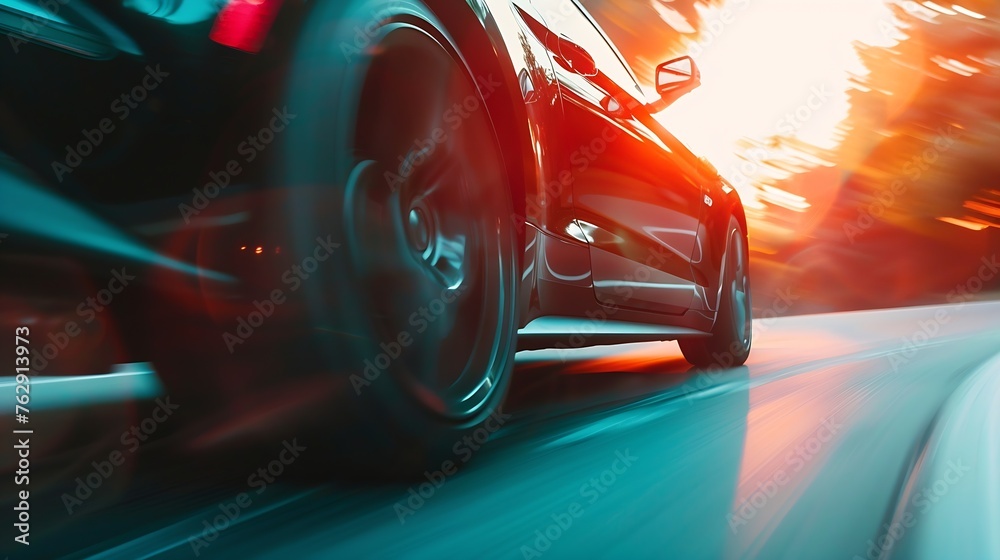 car on the road with motion blur background : Generative AI