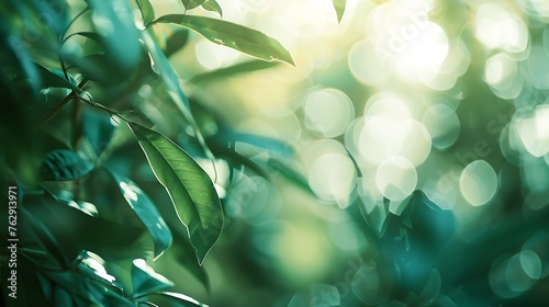 Green blurred background and sunlight : Generative AI