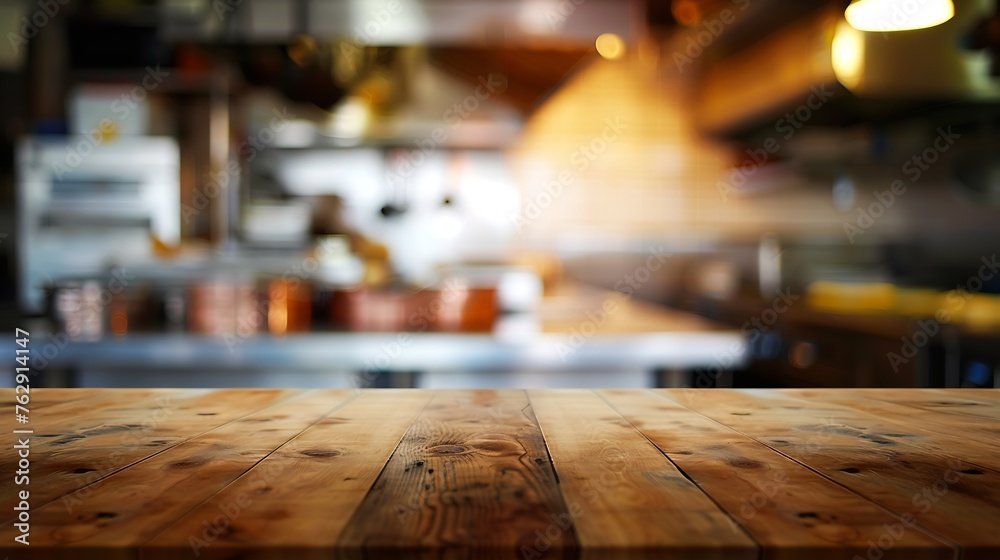 Wooden board empty table background kitchen Japanese style blurred background : Generative AI