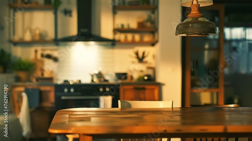 Blurred view of kitchen interior : Generative AI